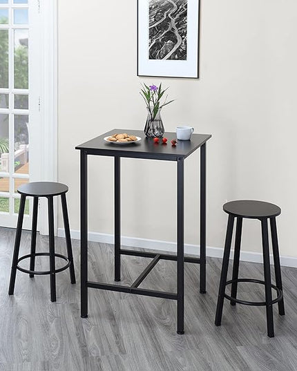 Finnhomy Bar Table Set, 23.6" Pub Table High Top Table, Square Bar Height Table, Bar Table with Stools, Kitchen Table Set for 2, Industrial Breakfast for Kitchen, Living Room, Rustic Black - LeafyLoom