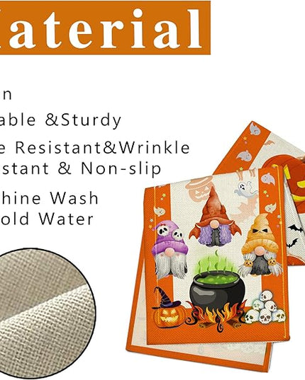 Halloween Table Runner, Halloween Table Runner 108 Inches Long, Halloween Gnomes Pumpkins Runners for Table, Black Cat Trick or Treat Decor Extra Long Burlap Runner Rug for Decorations Dining Room Unibyby