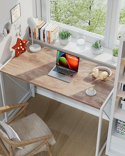 Coavas 31.5 inch Folding Desk No Assembly Required, Writing Computer Desk Space Saving Foldable Table Simple Home Office Desk, Oak - LeafyLoom