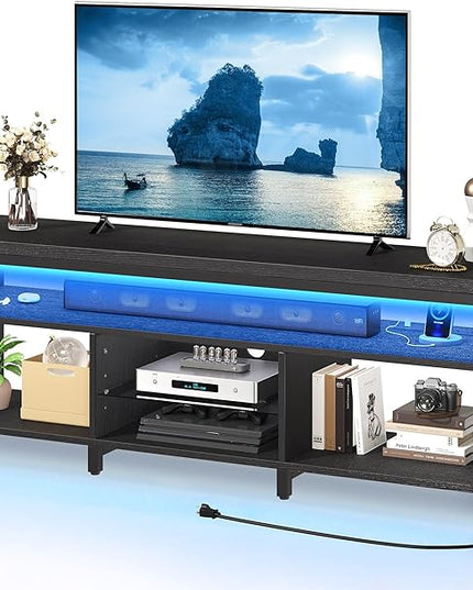 YITAHOME LED Television Stands w/Power Outlets for 70/65 inch, Modern Industrial TV Stand, Entertainment Center w/Open Storage TV Table, Entertainment Center for 360lbs for Living Room,Black - LeafyLoom