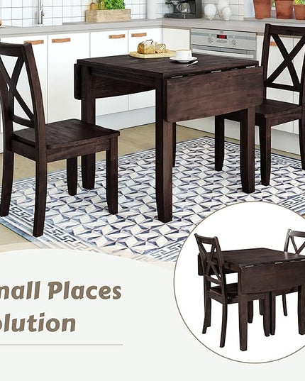 Farmhouse Style Wood Breakfast Nook 2 X-Back Chairs, Extendable Drop Leaf Design & Easy Assembly, Room, Kitchen, 3 Piece Dining Table Set, Espresso 32 - LeafyLoom