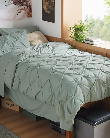 Bedsure Twin XL Comforter Set - Extra Long 5 Pieces Dorm Bedding Sets, Pinch Pleat Bed in a Bag with Comforter, Sheets, Pillowcase & Sham - LeafyLoom