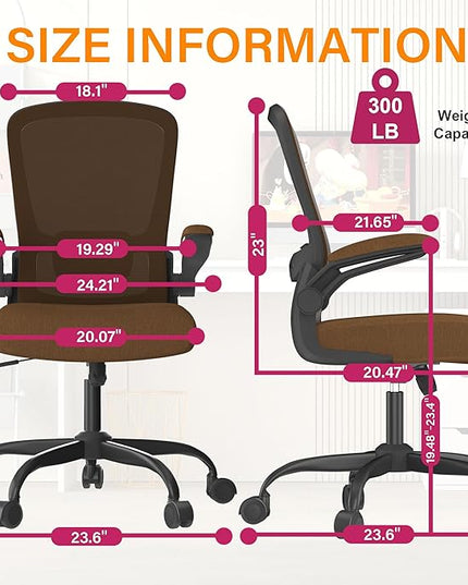 Office Chair, Ergonomic Desk Chair with Adjustable Lumbar Support, High Back Mesh Computer Chair with Flip-up Armrests-BIFMA Passed Task Chairs, Executive Chair for Home Office - LeafyLoom