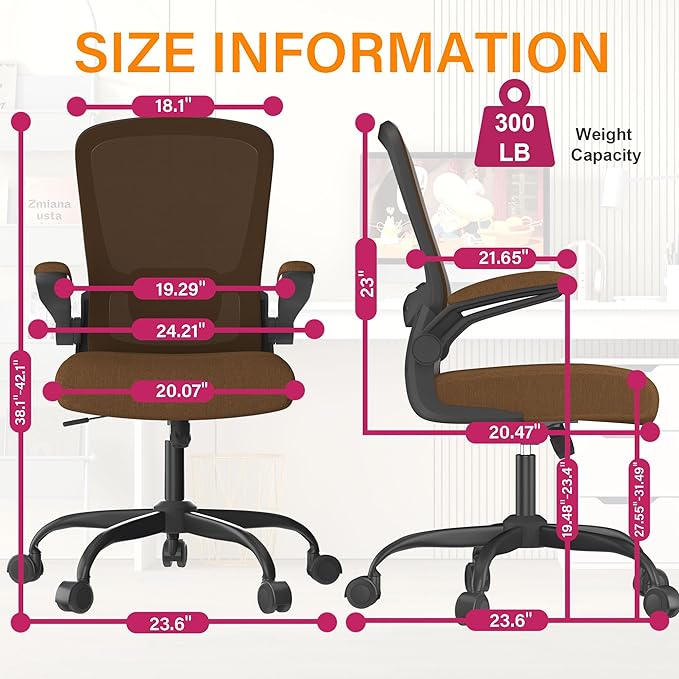 Office Chair, Ergonomic Desk Chair with Adjustable Lumbar Support, High Back Mesh Computer Chair with Flip-up Armrests-BIFMA Passed Task Chairs, Executive Chair for Home Office - LeafyLoom