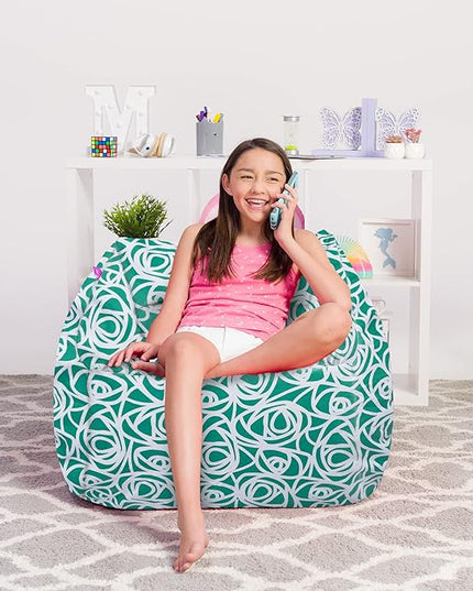 Posh Creations Structured Comfy Bean Bag Chair for Gaming, Reading, and Watching TV, Coronado Chair, Canvas - Roses Mint - LeafyLoom