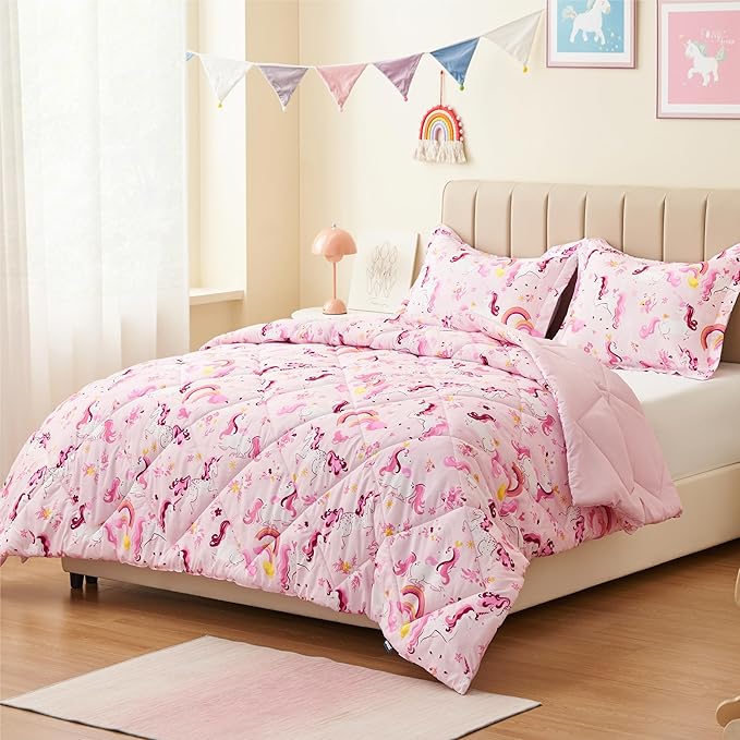 Twin Unicorn Comforters for Boys, 3 Pieces Kids Unicorn Bedding Kids Comforter Sets, Super Soft Lightweight for All Seasons, Includes 1 Comforter (88"x88") and 2 Pillowcase (20"x26"+2") - LeafyLoom