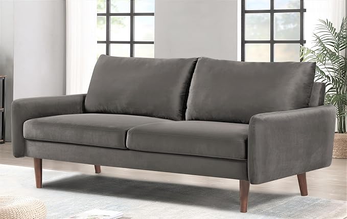 US Pride Furniture Kent Modern Velvet Sofa, Comfortable 3 Seater Couch for Living Rooms and Small Spaces, Ideal Studio Apartment Furniture with Sleek Design, Grey - LeafyLoom