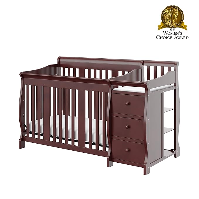 Storkcraft Portofino 5-in-1 Convertible Crib and Changer (Espresso) – Crib and Changing -Table Combo with 3 Drawers, Includes Baby Changing Pad, Converts to Full-Size Bed - LeafyLoom