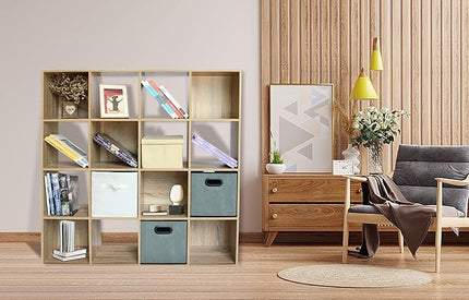 PACHIRA E-Commerce 16 Cube Closet Cabinet, Unit Shelf, Wooden Storage Cube, Bookshelf File Organizer Rack in Living Room, Bedroom, Study, each cube 11.22", OAK - LeafyLoom