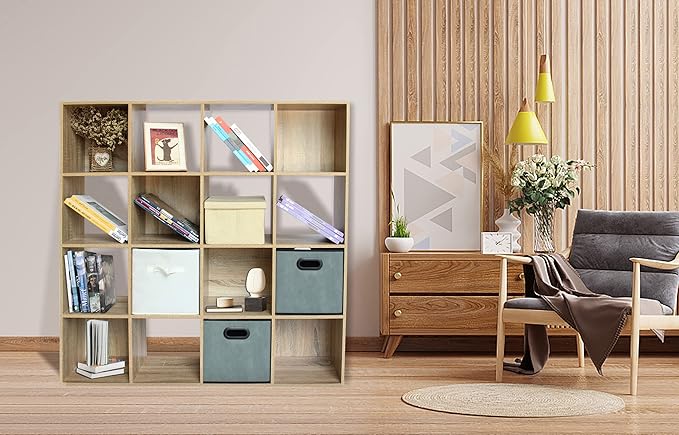 PACHIRA E-Commerce 16 Cube Closet Cabinet, Unit Shelf, Wooden Storage Cube, Bookshelf File Organizer Rack in Living Room, Bedroom, Study, each cube 11.22", OAK - LeafyLoom