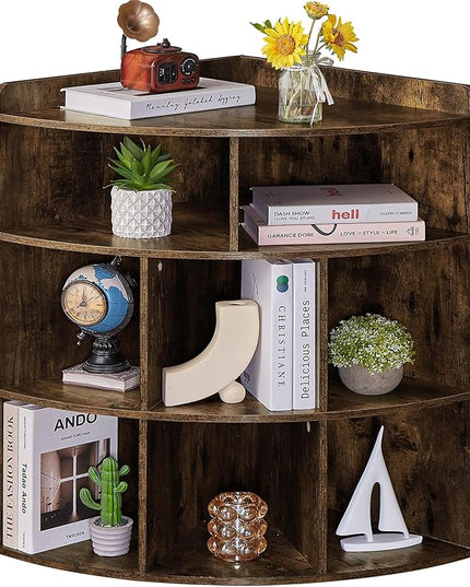 Vecelo 3-Tier Corner Cabinet with 8 Cubbies, Wooden Cube Storage Organizer, Modern Bookshelf Units for Playroom, Bedroom, Living Room, Brown - LeafyLoom