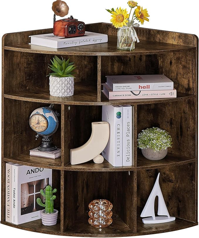 Vecelo 3-Tier Corner Cabinet with 8 Cubbies, Wooden Cube Storage Organizer, Modern Bookshelf Units for Playroom, Bedroom, Living Room, Brown - LeafyLoom