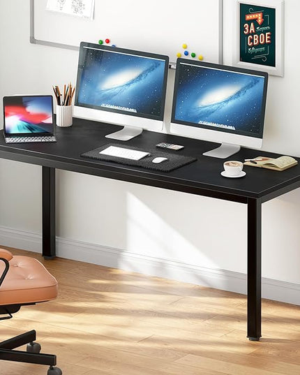 DlandHome 63 inches X-Large Computer Desk, Composite Wood Board, Decent and Steady Home Office Desk/Workstation/Table, BS1-160BB Black Walnut and Black Legs, 1 Pack - LeafyLoom