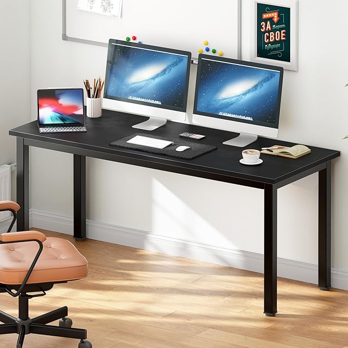 DlandHome 63 inches X-Large Computer Desk, Composite Wood Board, Decent and Steady Home Office Desk/Workstation/Table, BS1-160BB Black Walnut and Black Legs, 1 Pack - LeafyLoom