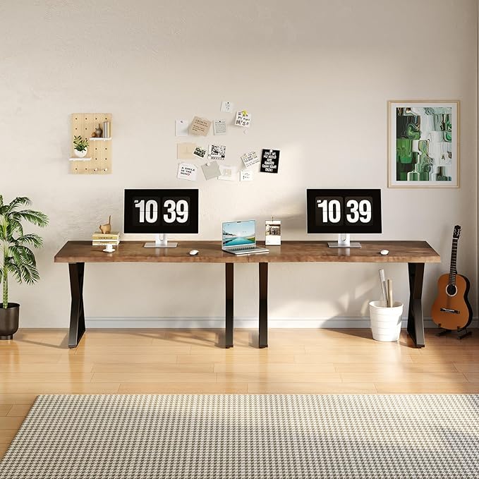 Rustic Brown 55-inch Solid Wood Computer Desk - Modern Gaming Workbench for Home Office, Modern Simple Design, Ideal for Study, Writing, Dining - LeafyLoom