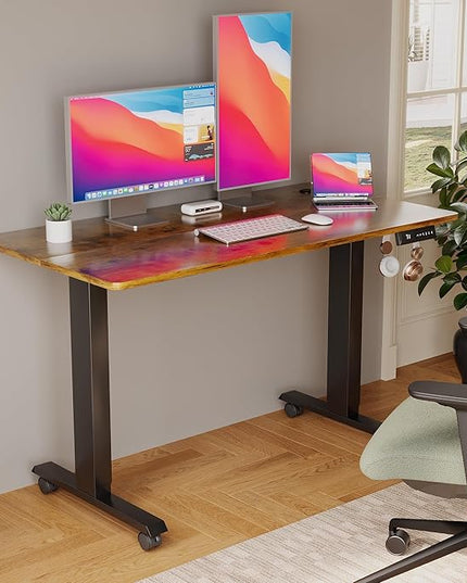 Electric Standing Desk 48 Inch, Ergonomic Height Adjustable Table with T-Shaped Metal Bracket Modern Computer Workstations for Home Office, Rustic Brown - LeafyLoom