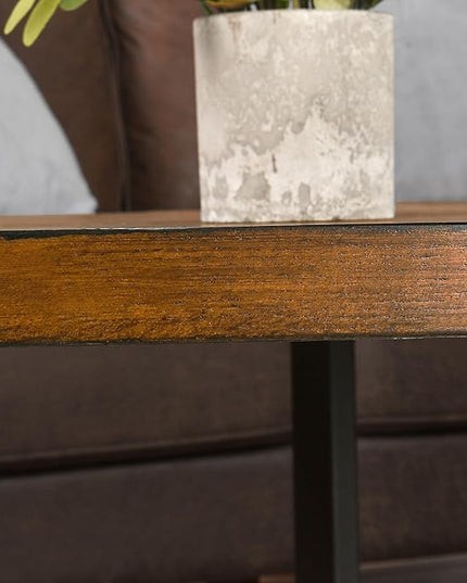 Solid Wood Oval Coffee Table with Cross Metal Legs, 47.9" Industrail Bar Cocktail Table for Living Room Kitchen Office Sofa Table Bristro Table for Cafe/Bar Rustic Brown - LeafyLoom