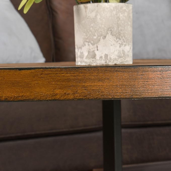 Solid Wood Oval Coffee Table with Cross Metal Legs, 47.9" Industrail Bar Cocktail Table for Living Room Kitchen Office Sofa Table Bristro Table for Cafe/Bar Rustic Brown - LeafyLoom