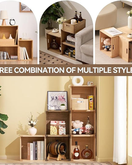 KIRIGEN Stackable Wood Storage Cube /Basket/ Bins Organizer for Home Books Clothes Toy - Modular Open Cubby Storage System - Office Bookcase shelves C15-NA - LeafyLoom
