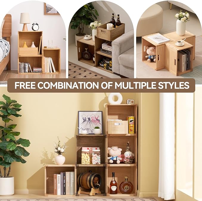 KIRIGEN Stackable Wood Storage Cube /Basket/ Bins Organizer for Home Books Clothes Toy - Modular Open Cubby Storage System - Office Bookcase shelves C15-NA - LeafyLoom