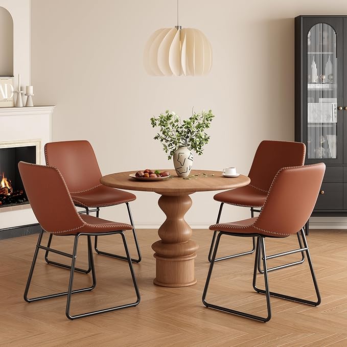 Dining Chairs Set of 4, Kitchen & Dining Room Chairs Dining Chairs Midcentury Modern Chair, Mid Century Faux Leather Dining Chair Comfortable,Dining Chair for Home - LeafyLoom