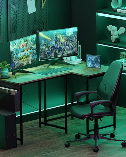 HealSmart Home Office Computer Desk, Modern Style Design with Headphone Hooks for Working, Writing and Gaming, 32 Inch, Deep Brown - LeafyLoom