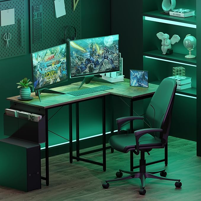 HealSmart Home Office Computer Desk, Modern Style Design with Headphone Hooks for Working, Writing and Gaming, 32 Inch, Deep Brown - LeafyLoom