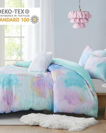 Intelligent Design Duvet Cover Queen Bedding Sets for Girls & Boys Watercolor Tie Dye Twin Duvet Cover Set Kids, Microfiber Queen Size Duvet Cover Set, Pillow Cassiopeia, Full/Queen Pink/Blue 4 Piece - LeafyLoom