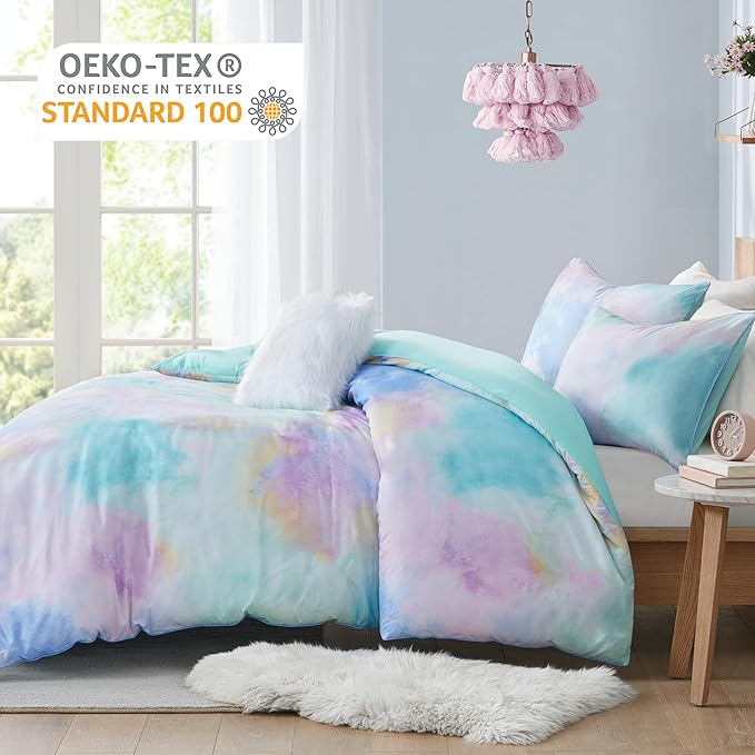 Intelligent Design Duvet Cover Twin Bedding Sets for Girls & Boys Watercolor Tie Dye Twin Duvet Cover Set Kids, Microfiber Twin Size Duvet Cover Set, Pillow Cassiopeia, Twin/Twin XL Pink/Blue 3 Piece - LeafyLoom