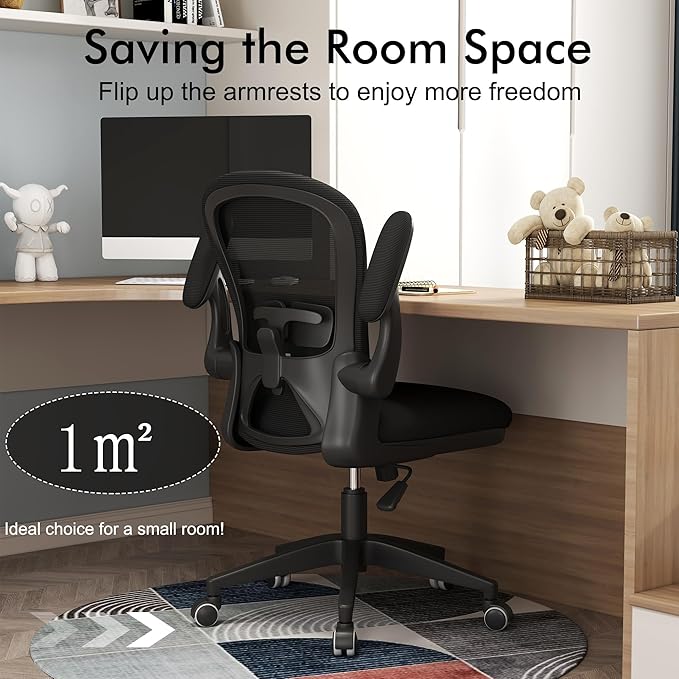 Ergonomic Home Office Desk Chairs Comfy Computer Gaming Chairs Mesh Arm Swivel Chairs of Adults for Home Office Bedroom(Black) - LeafyLoom
