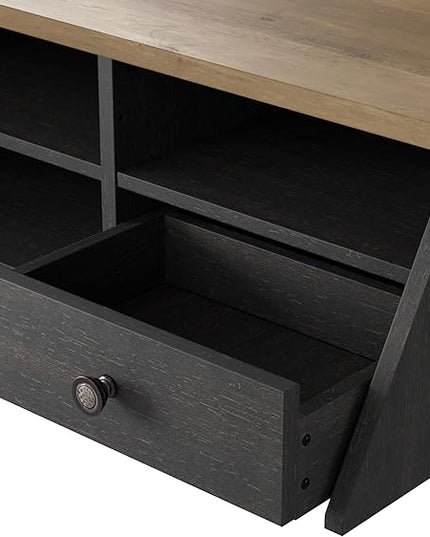 Bush Furniture Mayfield 60W L Shaped Computer Desk with Storage and Desktop Organizer in Vintage Black and Reclaimed Pine | Storage for Home Office Workspace - LeafyLoom