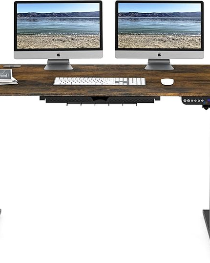 SHW 55-Inch Large Electric Height Adjustable Standing Desk, 55 x 28 Inches, Rustic Brown - LeafyLoom