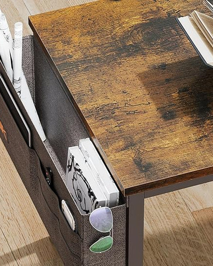 AODK 48 inch Small Computer Desk with Power Outlet for Small Spaces Home Office Student Laptop PC Writing Desks with Storage Bag Headphone Hook, Vintage - LeafyLoom