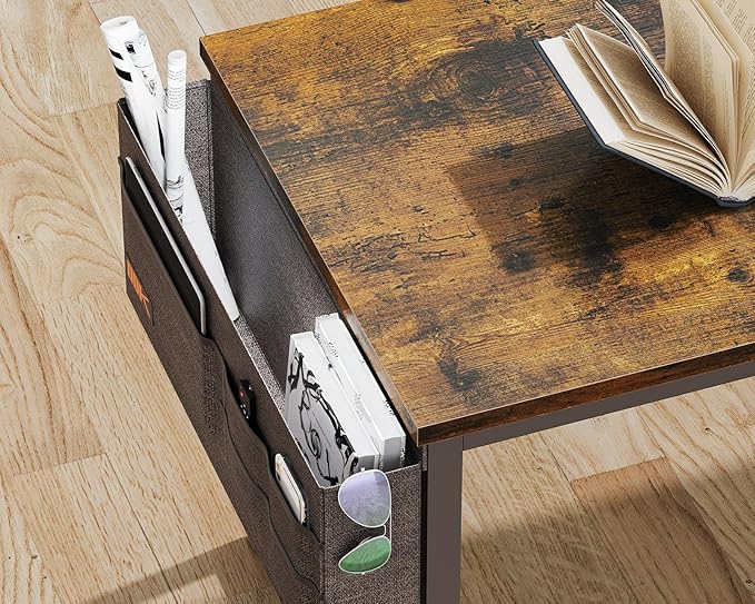 AODK 40 inch Small Computer Desk with Power Outlet for Small Spaces Home Office Student Laptop PC Writing Desks with Storage Bag Headphone Hook, Vintage - LeafyLoom