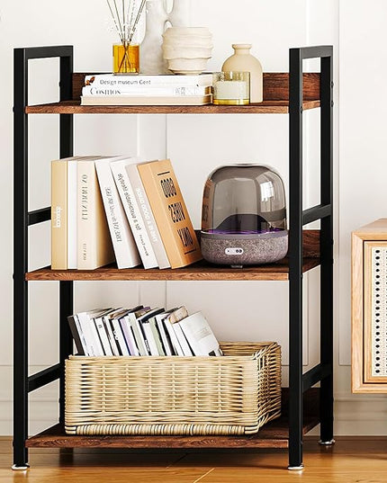 Small Bookshelf for Small Spaces, 3 Tier Small Book Shelf Organizer, Narrow Bookcase for Small Spaces, Small Bookcase for Bedroom, Living Room, Home, Office, 120 lbs Weight Capacity (Brown) - LeafyLoom