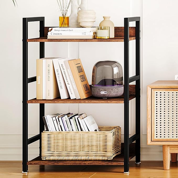 Small Bookshelf for Small Spaces, 3 Tier Small Book Shelf Organizer, Narrow Bookcase for Small Spaces, Small Bookcase for Bedroom, Living Room, Home, Office, 120 lbs Weight Capacity (Brown) - LeafyLoom