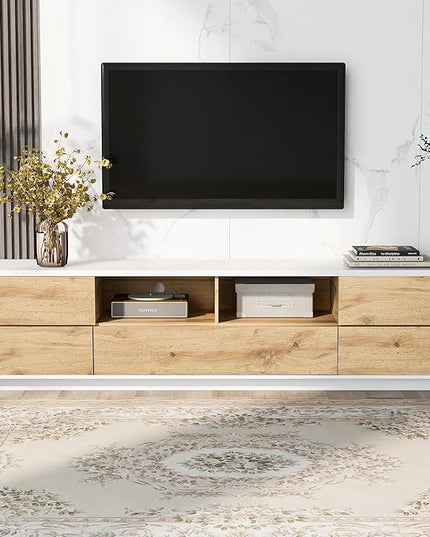 NicBex TV Stand for 80 Inch TV Modern TV Media Console Table with Large Storage Cabinet, Door Rebound Device,Entertainment Center with Storage for Living Room,Bedroom,70.8 Inch,Natural - LeafyLoom