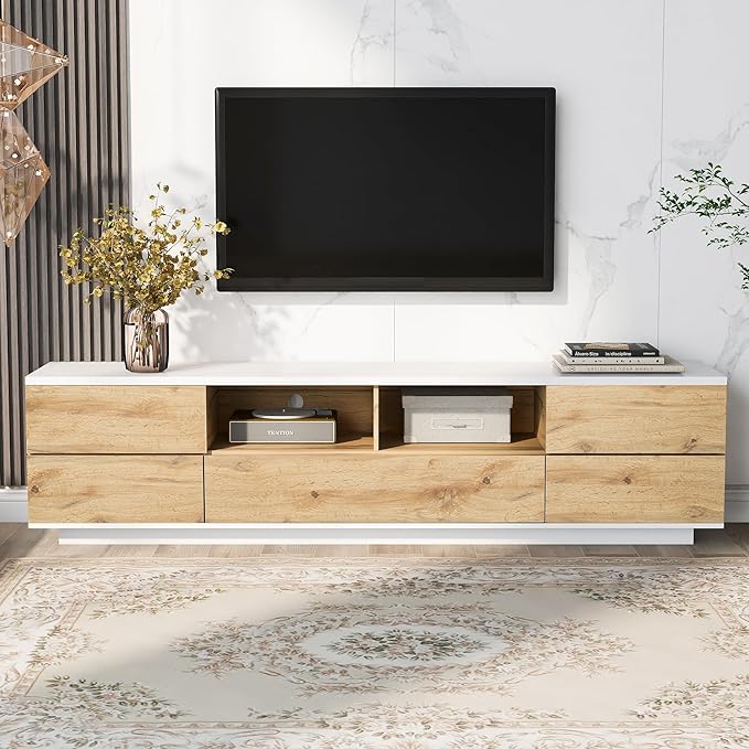 NicBex TV Stand for 80 Inch TV Modern TV Media Console Table with Large Storage Cabinet, Door Rebound Device,Entertainment Center with Storage for Living Room,Bedroom,70.8 Inch,Natural - LeafyLoom