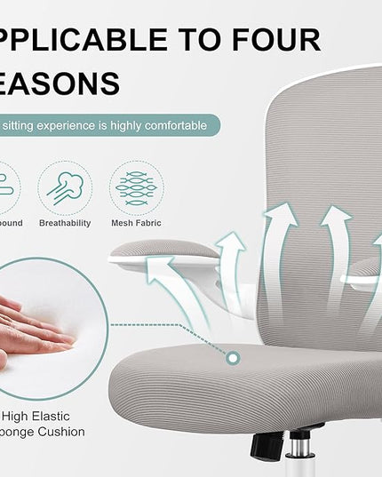 Ergonomic Office Chair, Lumbar Support Desk Chair with Flip-up Armrest and Breathable Mesh, Height Adjustable Swivel Office Chair LightGray - LeafyLoom