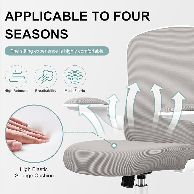 Ergonomic Office Chair, Lumbar Support Desk Chair with Flip-up Armrest and Breathable Mesh, Height Adjustable Swivel Office Chair LightGray - LeafyLoom