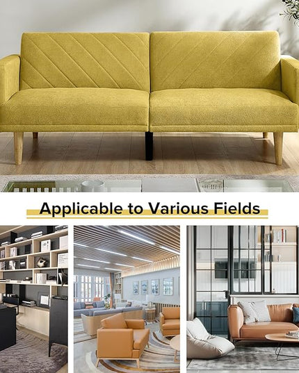 Folding Futon Sofa Tapered Wood Legs,Modern Space Saving Couch,Easily Converts to Single Bed,Easy Assembly,Multi-Functional Loveseat Ideal for Small Home Living Room,Yellow, 76" - LeafyLoom