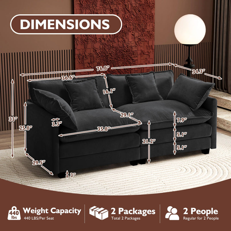 Ihanherry 111.4" L Shaped Modern Sofa Modular Sectional Cloud Couch with Ottoman, 4-Seat Chenille Deep Seat Sofa with Pillow for Living Room, Bedroom and Apartment, Beige LeafyLoom