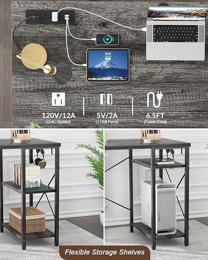 Aheaplus L Shaped Desk with Outlet and USB Charging Ports, L-Shaped Desk with Storage Shelves Reversible Corner Computer Desk 2 Person Long Table with Monitor Stand Gaming Home Office Desk, Oak - LeafyLoom