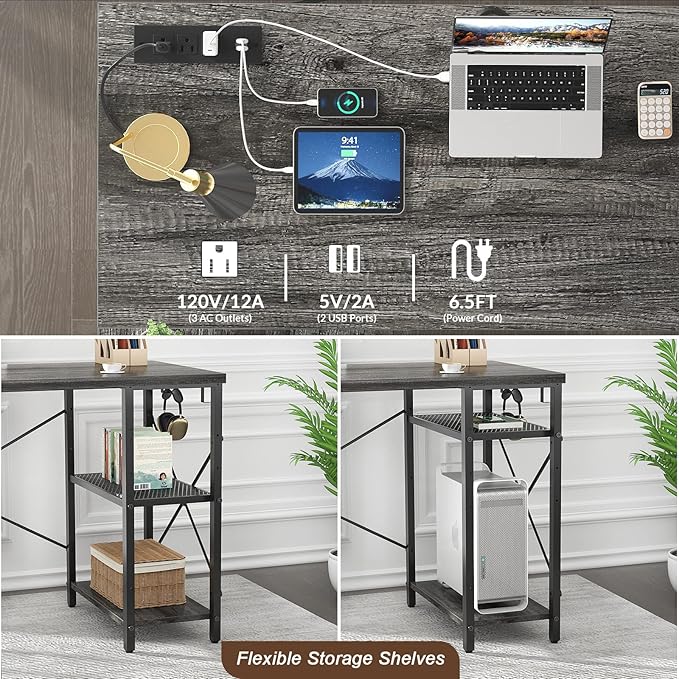 Aheaplus L Shaped Desk with Outlet and USB Charging Ports, L-Shaped Desk with Storage Shelves Reversible Corner Computer Desk 2 Person Long Table with Monitor Stand Gaming Home Office Desk, Oak - LeafyLoom