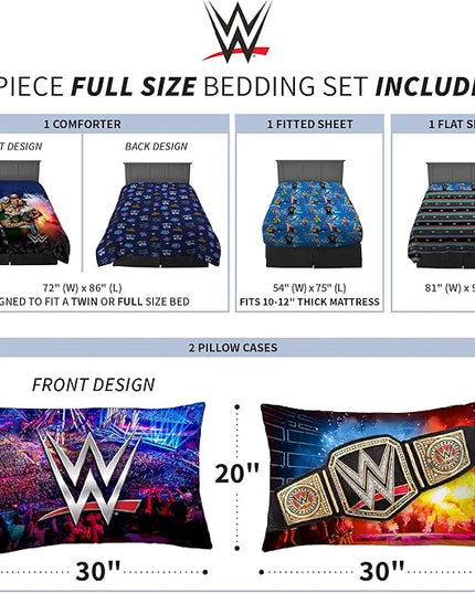 Franco Kids Bedding Super Soft Comforter and Sheet Set, 5 Piece Full Size, WWE - LeafyLoom