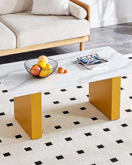 NicBex 43.3Inch Rectangular Dining Table,Modern Kitchen Table with Tempered Glass Sticker Desktop and Golden MDF Legs for 4 to 6,Dining Room Table for Kitchen,Meeting Room and Living Room,Golden - LeafyLoom