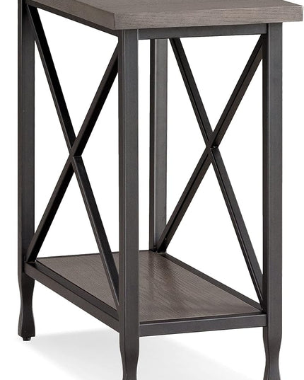 Leick Home Chisel & Forge Narrow Side Recliner Table with Shelf, Smoke Gray and Matte Black, 12" W - LeafyLoom