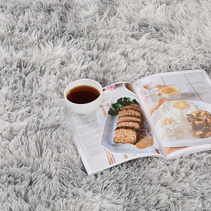 YOBATH Soft Shaggy Area Rug for Bedroom, 5x8 Feet Fluffy Shag Carpet for Living Room Nursery Playroom Baby Kids Girls Room Classroom, Fuzzy Plush Rug room Decor, Tie-Dyed Light Grey - LeafyLoom