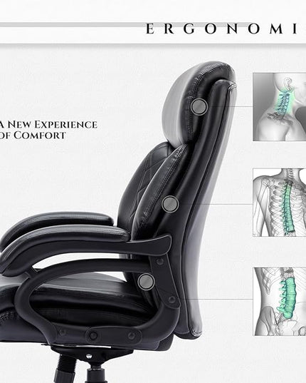 Big and Tall Office Chair 400lbs-Heavy Duty Executive Desk Chair with Extra Wide Seat, High Back Ergonomic Leather Computer Chair with Tilt Rock&Tension, Padded Armrests-Diamond Black - LeafyLoom