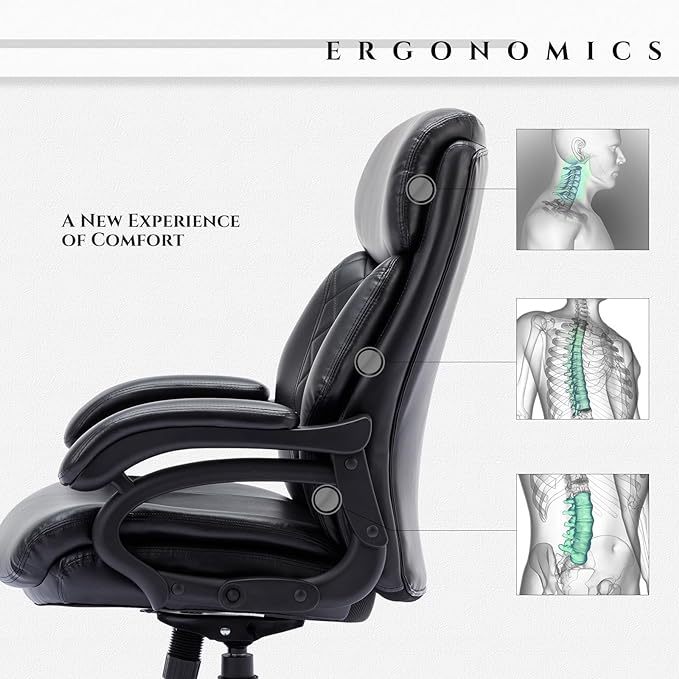 Big and Tall Office Chair 400lbs-Heavy Duty Executive Desk Chair with Extra Wide Seat, High Back Ergonomic Leather Computer Chair with Tilt Rock&Tension, Padded Armrests-Diamond Black - LeafyLoom